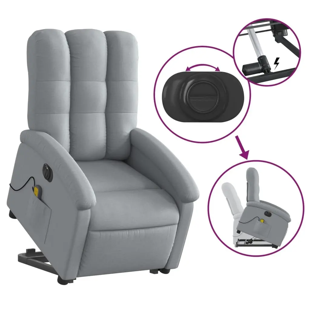 Electric Massage Recliner Chair Grey Fabric 135 Degrees Power Lift
