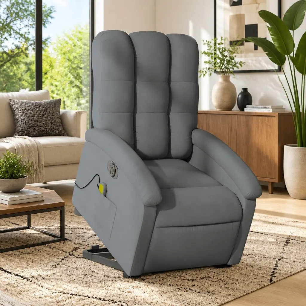 Electric Massage Recliner Chair Grey Fabric Power Lift Electric Reclining