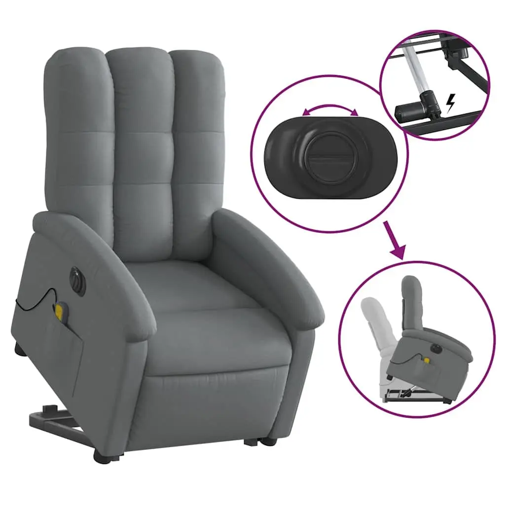 Electric Massage Recliner Chair Grey Fabric Power Lift Electric Reclining