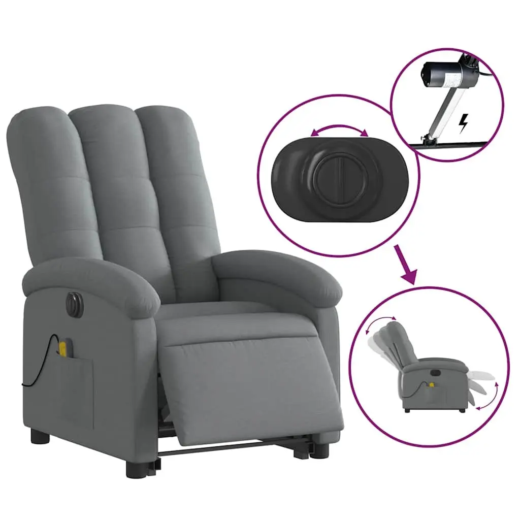 Electric Massage Recliner Chair Grey Fabric Power Lift Electric Reclining