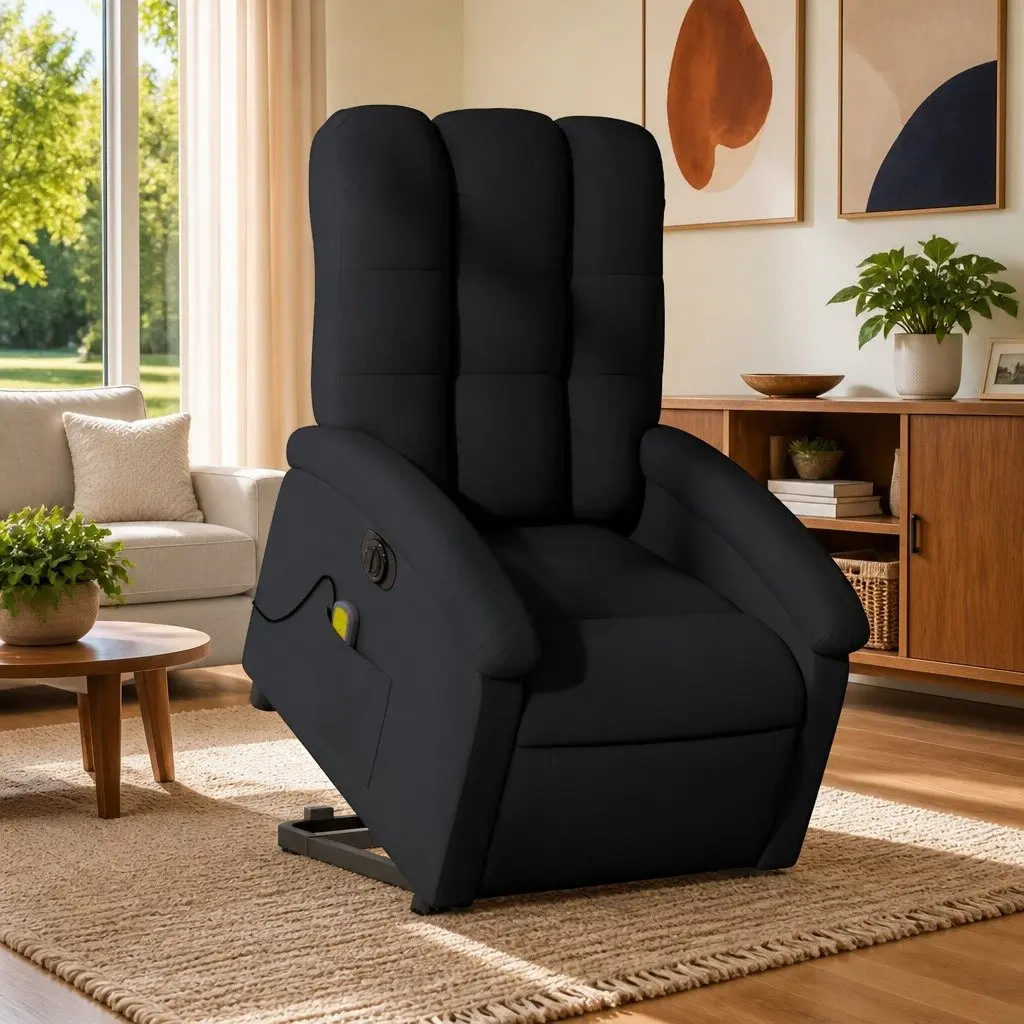 Electric Massage Recliner Chair Lift Fabric Armchair Black for Ease and Comfort