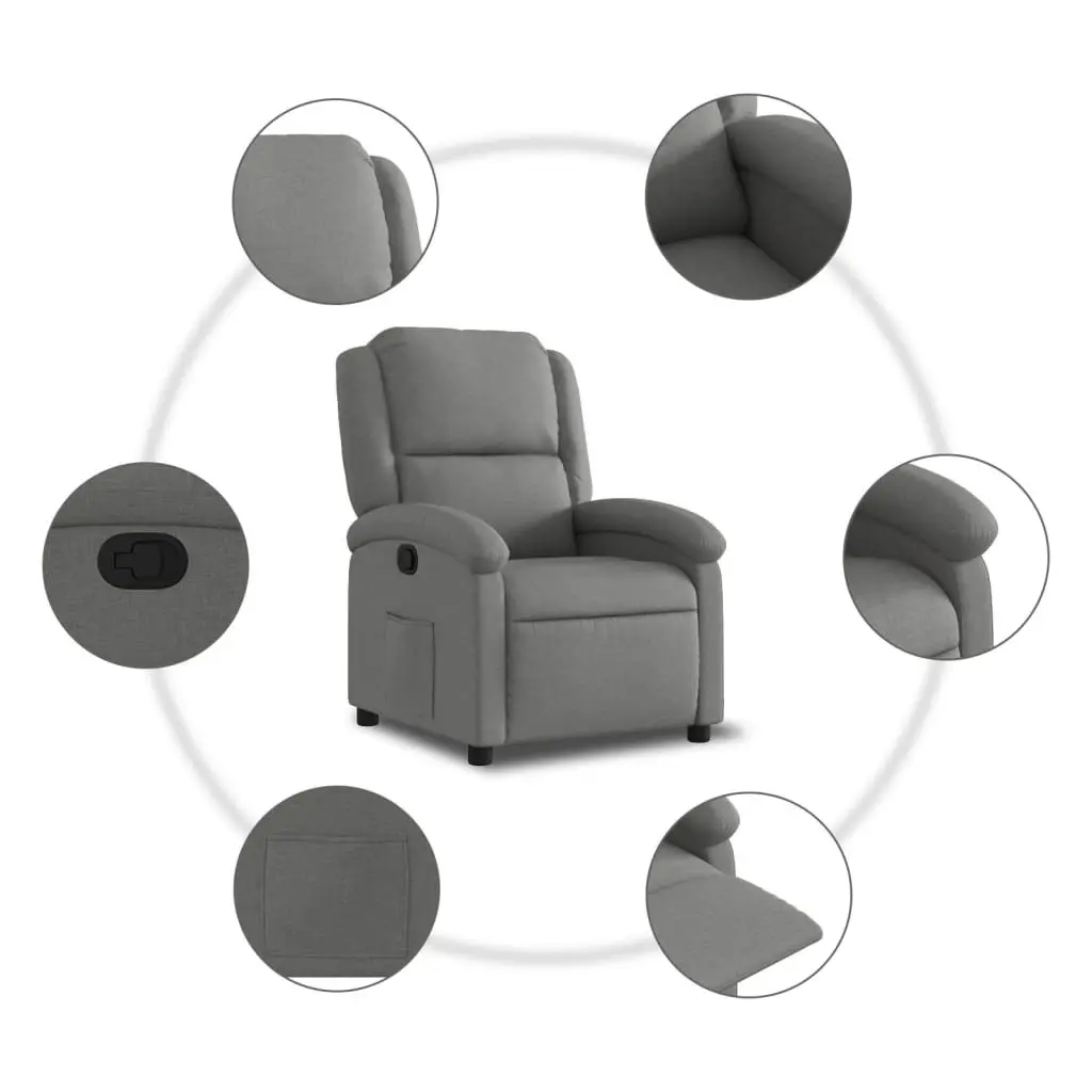 Manual Recliner Lounge Chair Dark Grey Fabric with Adjustable Backrest and Footrest
