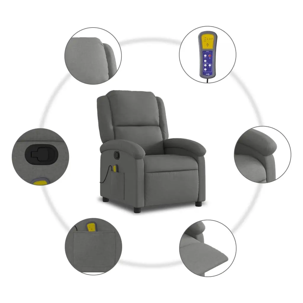 Grey Fabric Massage Recliner Chair with 6 Vibration Points