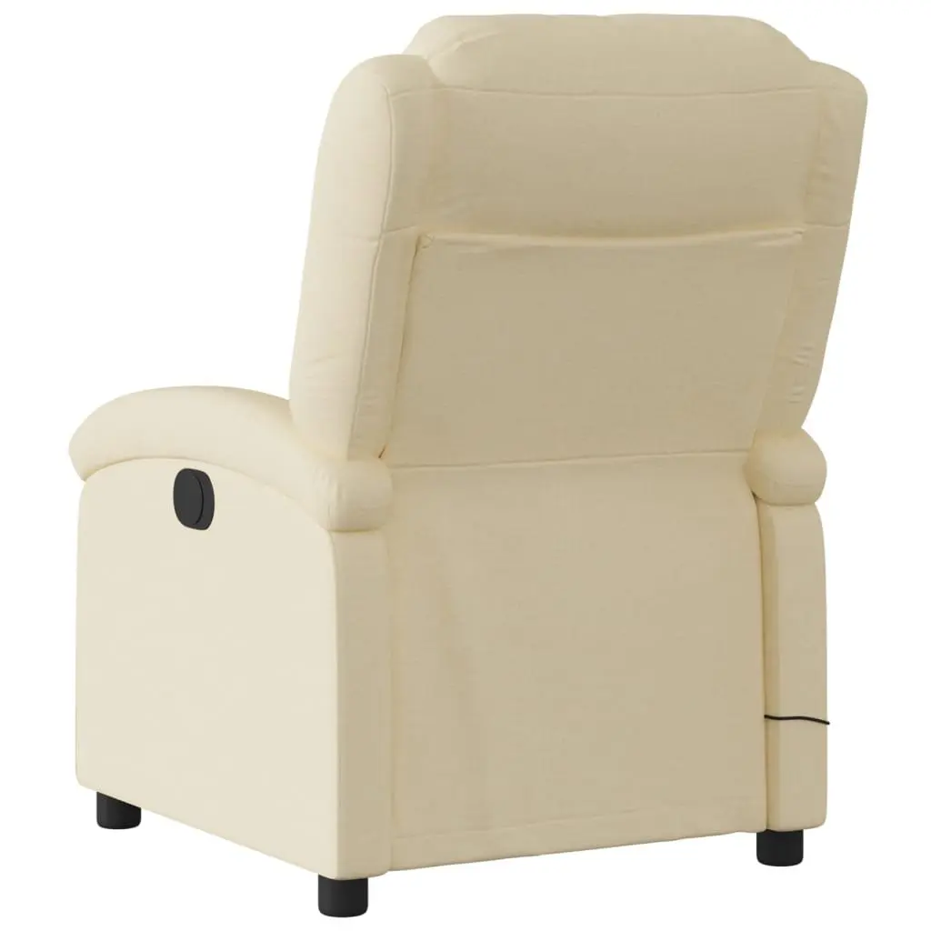Massage Recliner Chair Cream Fabric Manual Recline Adjustable Footrest 135 Degrees Wood and Metal Frame