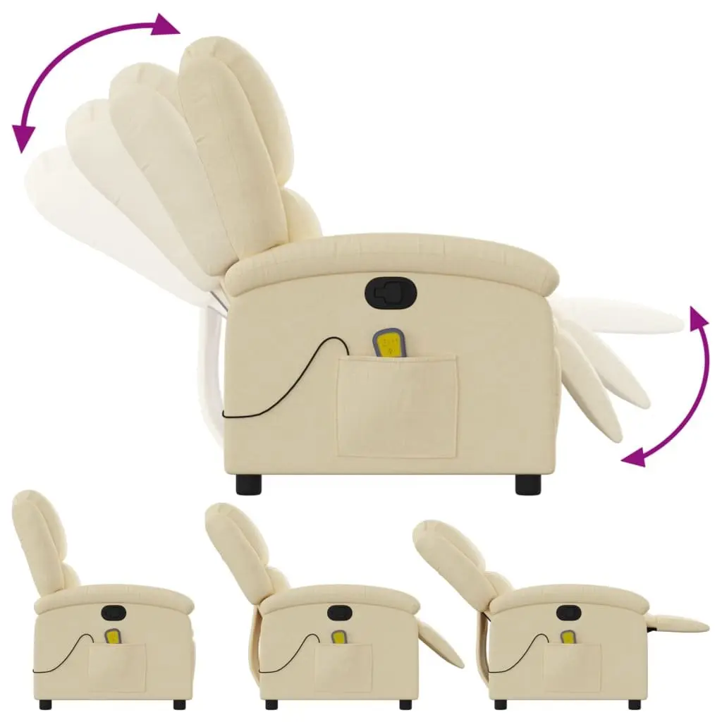 Massage Recliner Chair Cream Fabric Manual Recline Adjustable Footrest 135 Degrees Wood and Metal Frame