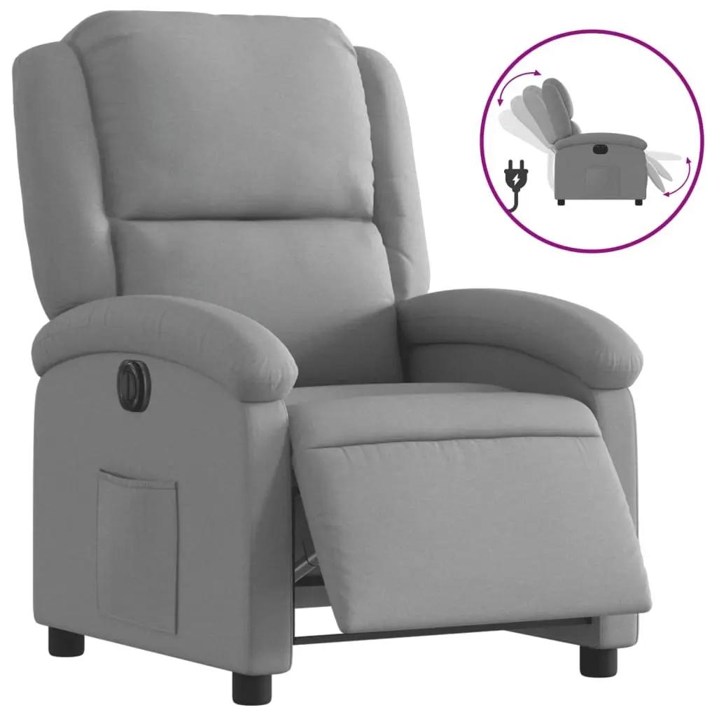 Electric Recliner Chair Light Grey Fabric Armchair