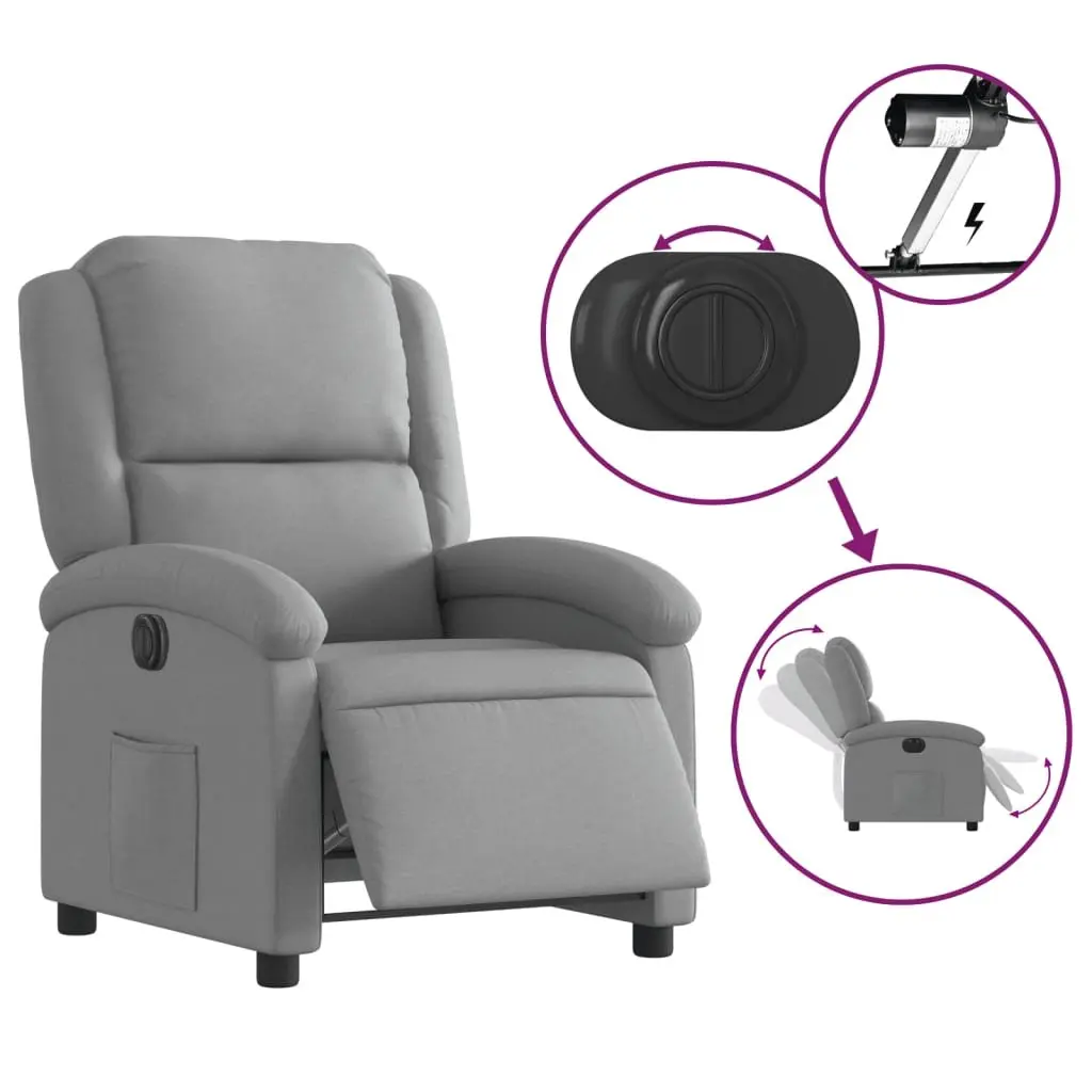 Electric Recliner Chair Light Grey Fabric Armchair