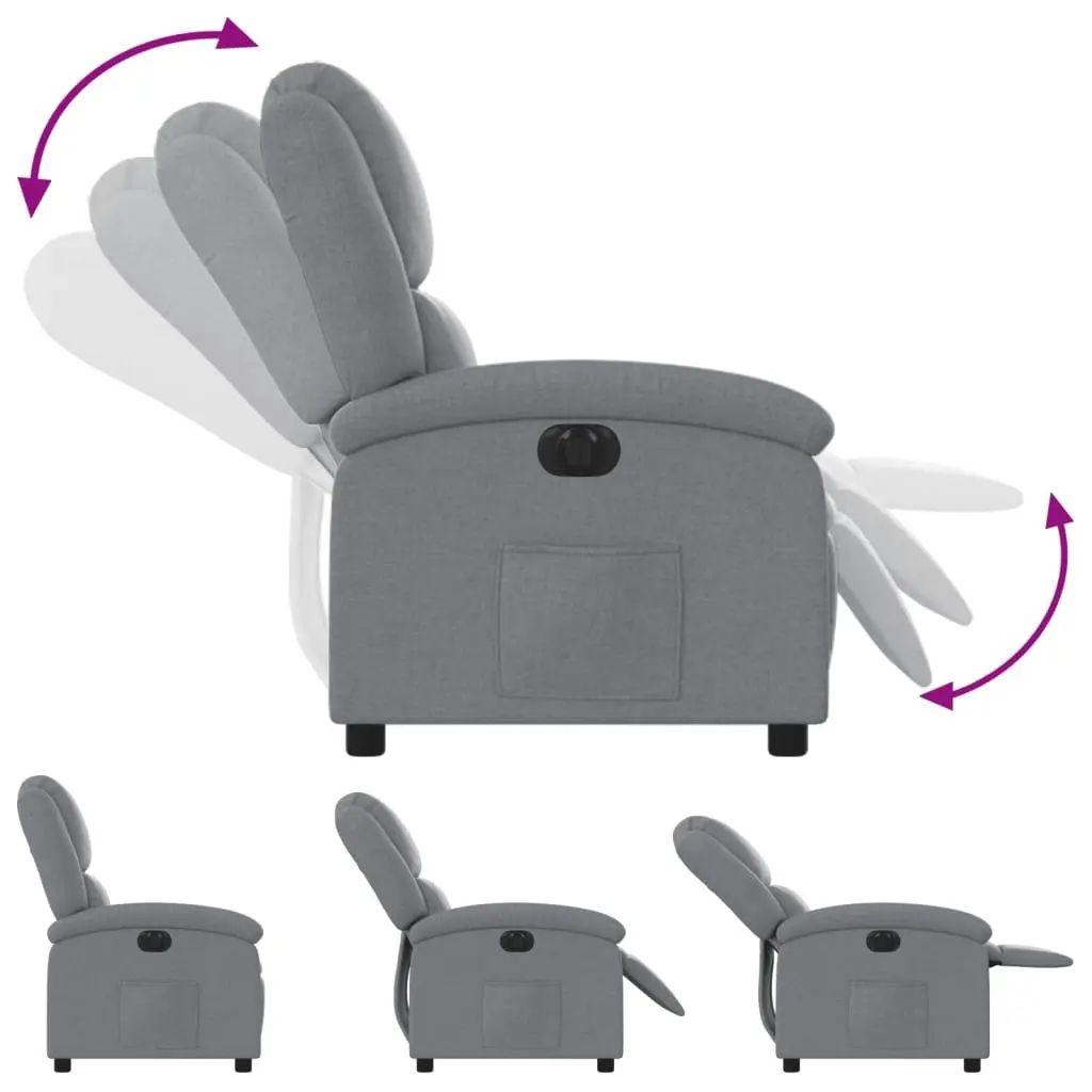 Electric Recliner Chair Light Grey Fabric Armchair