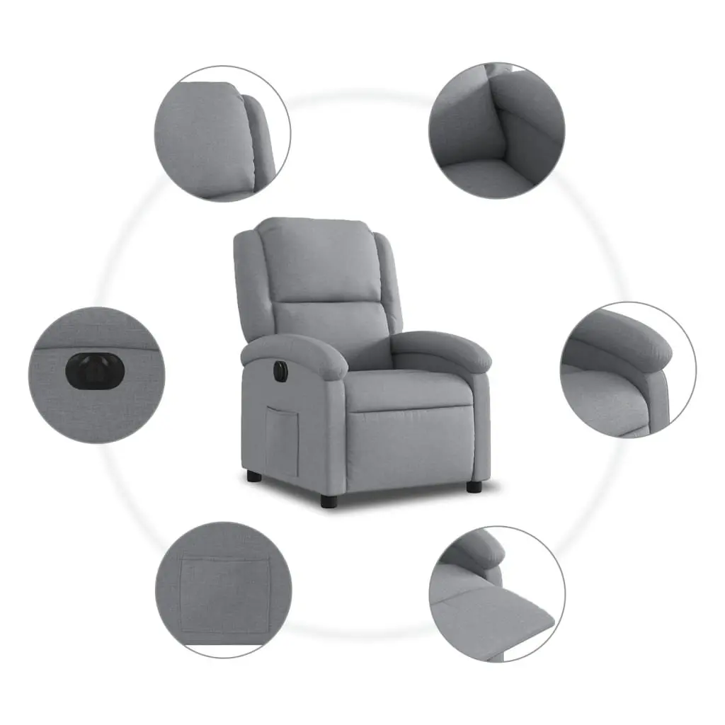 Electric Recliner Chair Light Grey Fabric Armchair