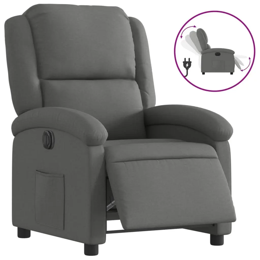 Electric Recliner Chair Grey Fabric Adjustable Footrest Backrest
