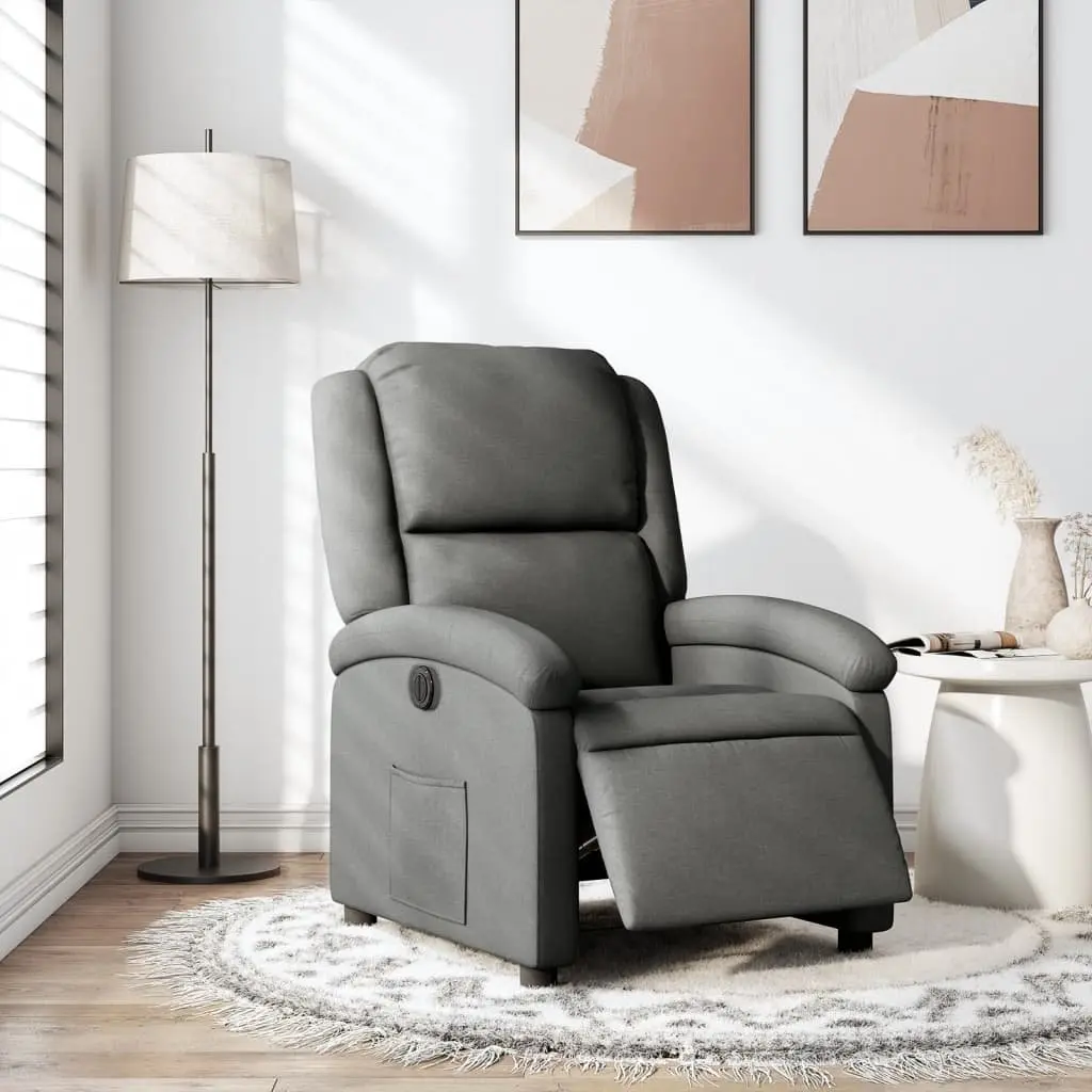 Electric Recliner Chair Grey Fabric Adjustable Footrest Backrest