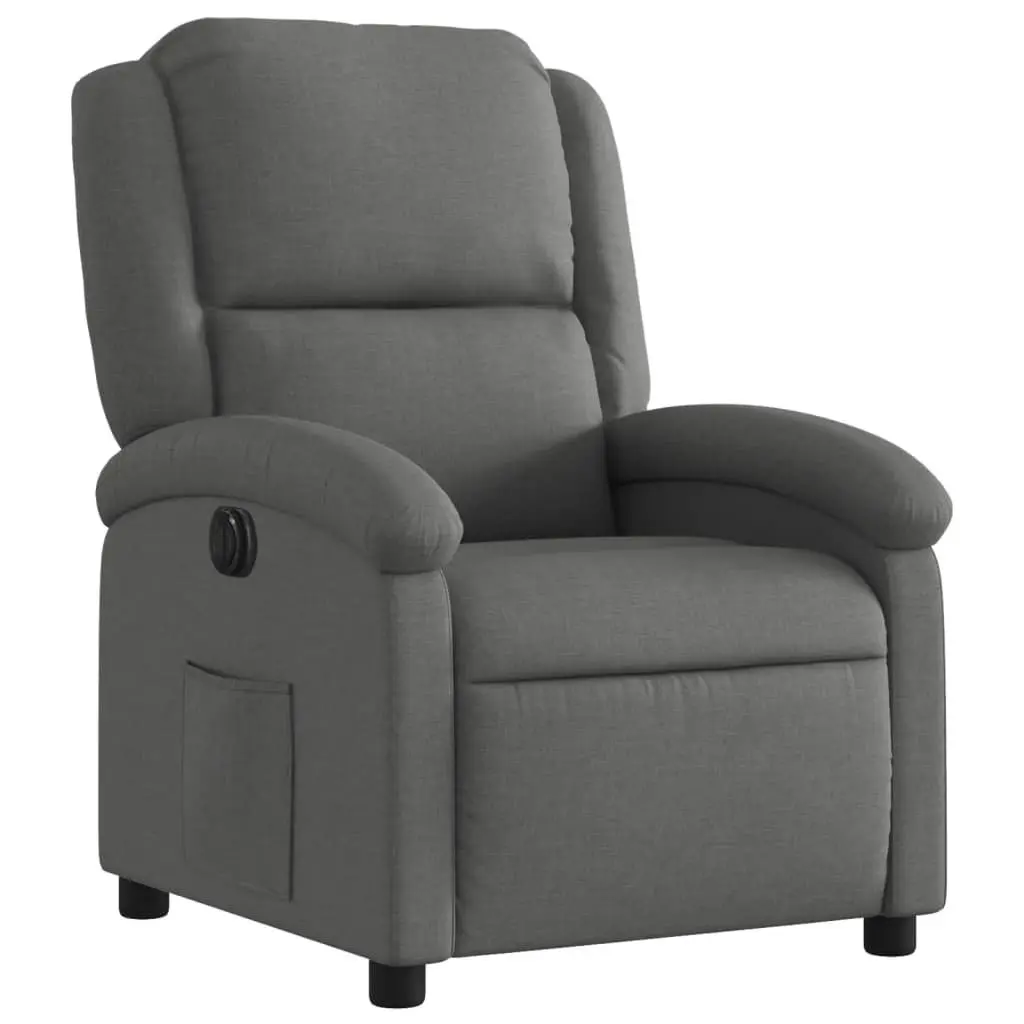Electric Recliner Chair Grey Fabric Adjustable Footrest Backrest