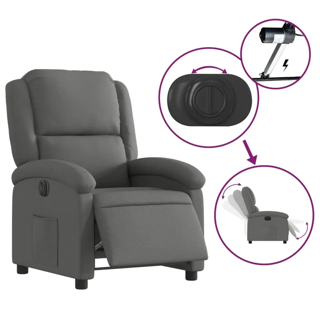 Electric Recliner Chair Grey Fabric Adjustable Footrest Backrest