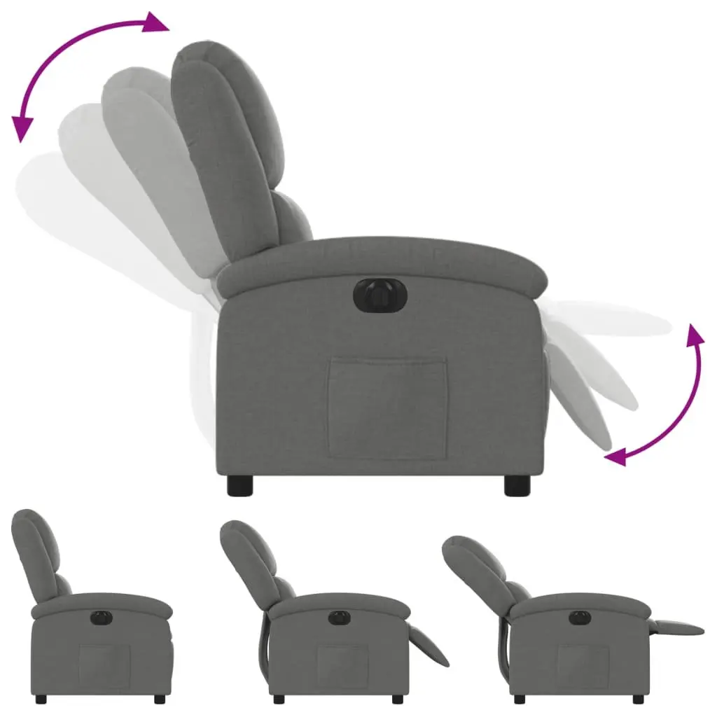 Electric Recliner Chair Grey Fabric Adjustable Footrest Backrest