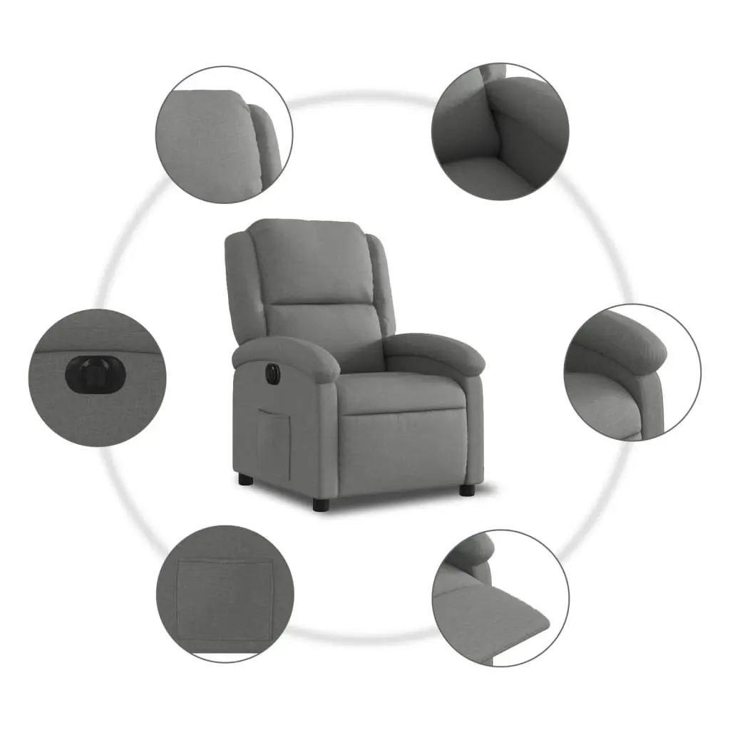 Electric Recliner Chair Grey Fabric Adjustable Footrest Backrest