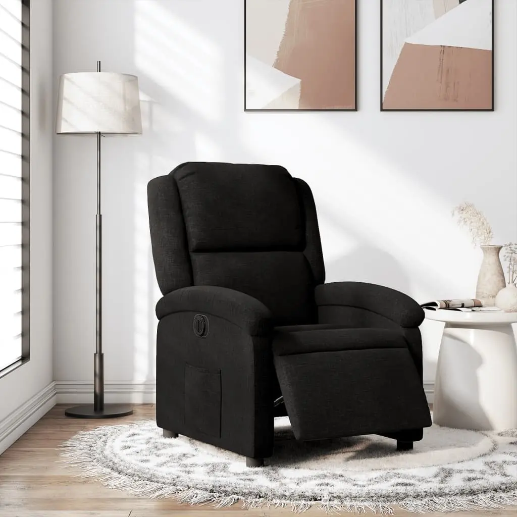 Electric Recliner Chair Black Fabric Motorized Adjustable Footrest