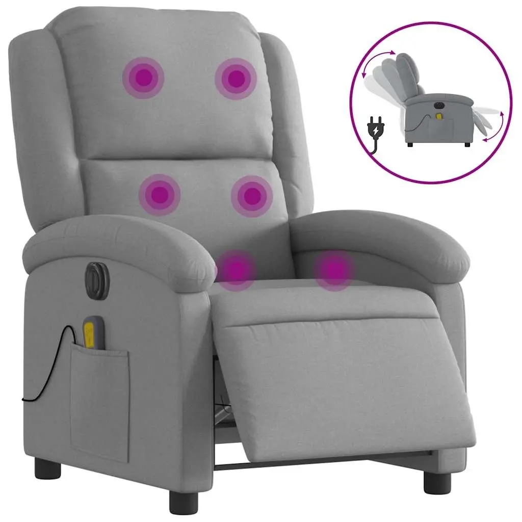 Electric Massage Recliner Chair Grey Fabric Adjustable Footrest