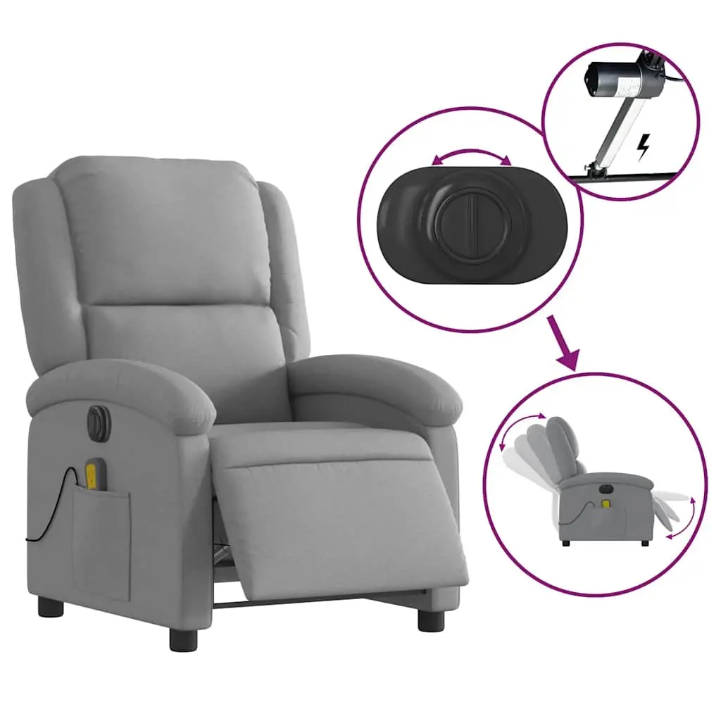 Electric Massage Recliner Chair Grey Fabric Adjustable Footrest