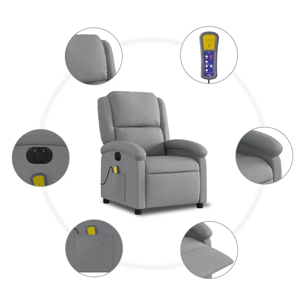 Electric Massage Recliner Chair Grey Fabric Adjustable Footrest