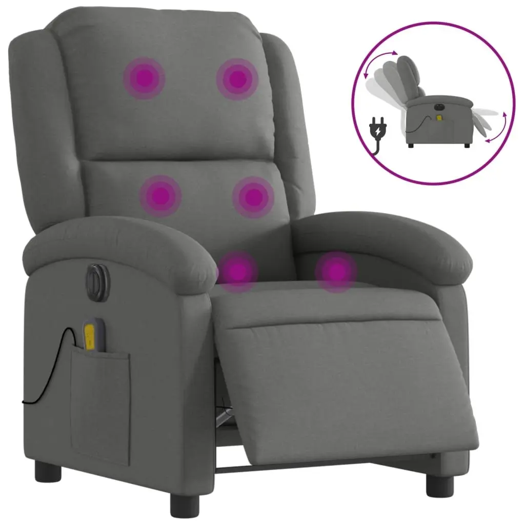 Electric Recliner Chair Grey Fabric Adjustable Footrest Massage Function