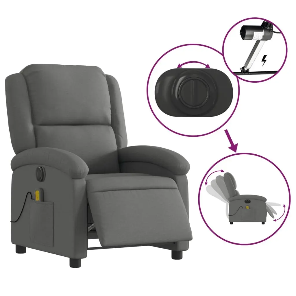 Electric Recliner Chair Grey Fabric Adjustable Footrest Massage Function