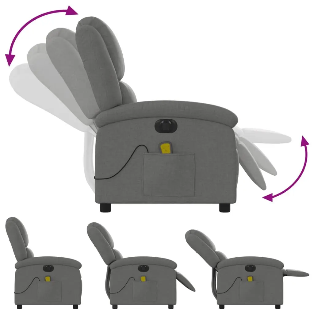 Electric Recliner Chair Grey Fabric Adjustable Footrest Massage Function
