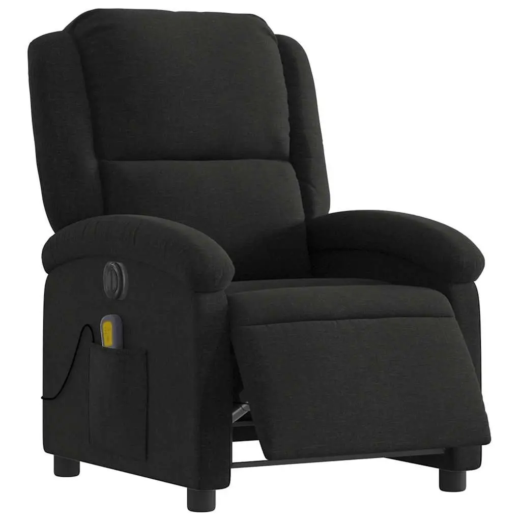 Electric Massage Recliner Chair Black Fabric 135 Degrees Wood and Metal