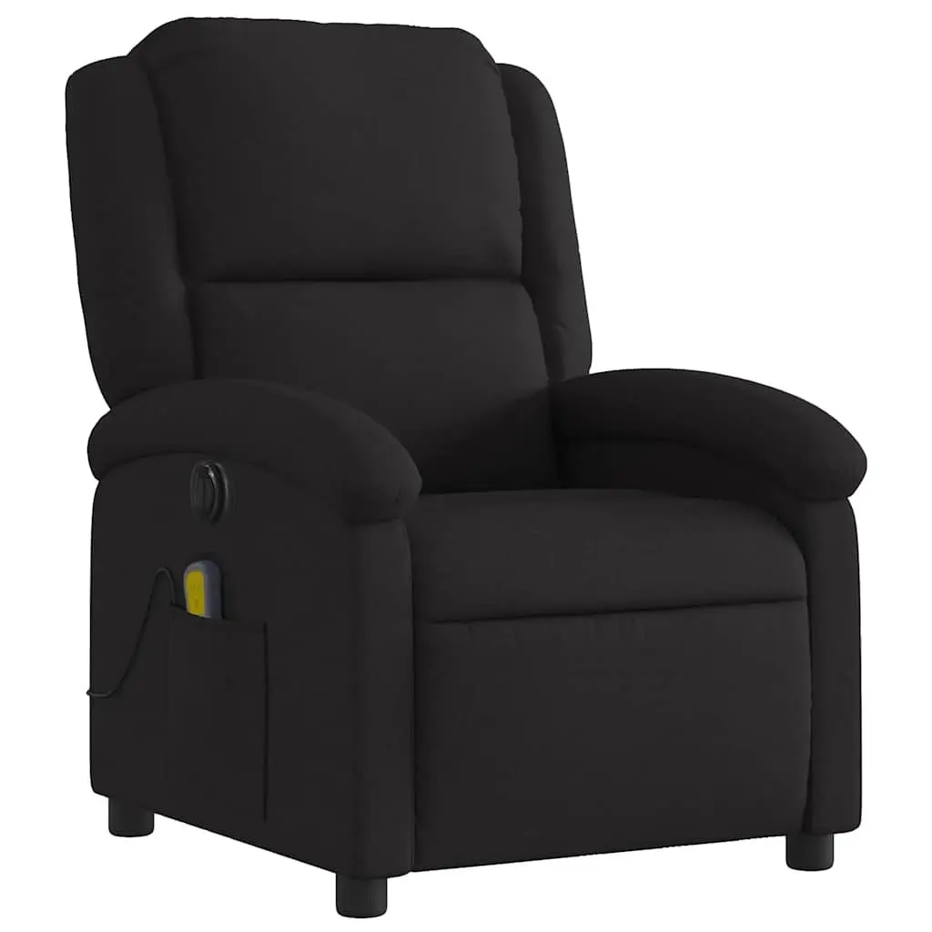 Electric Massage Recliner Chair Black Fabric 135 Degrees Wood and Metal
