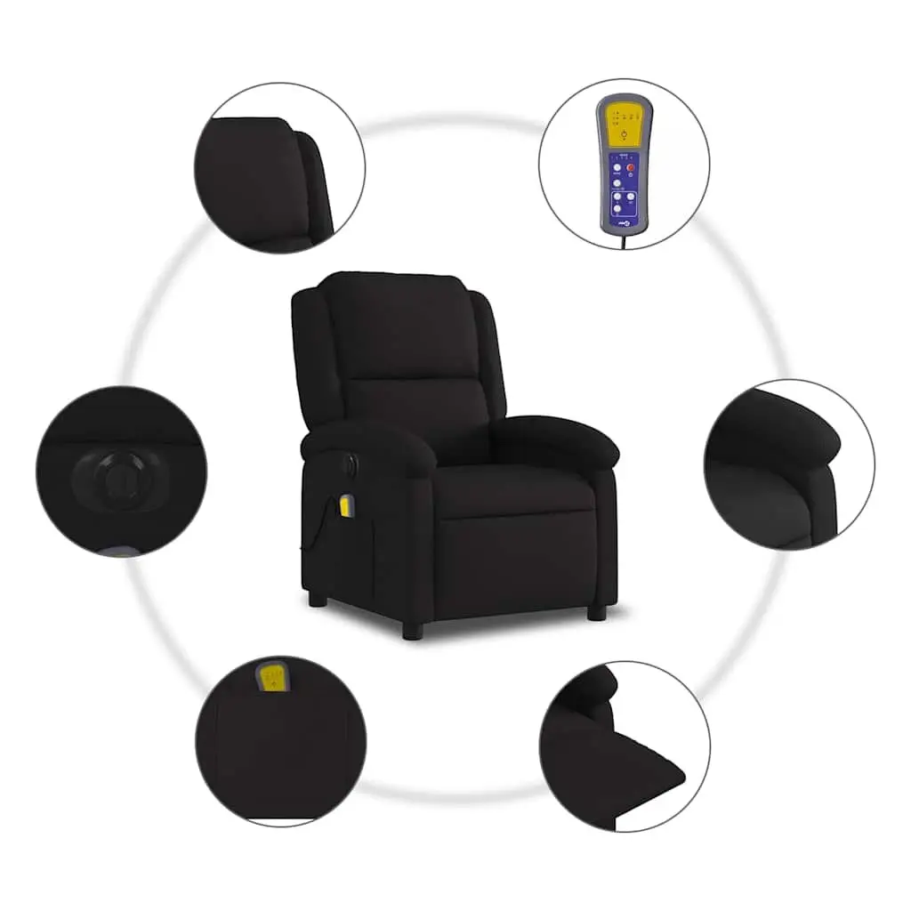 Electric Massage Recliner Chair Black Fabric 135 Degrees Wood and Metal
