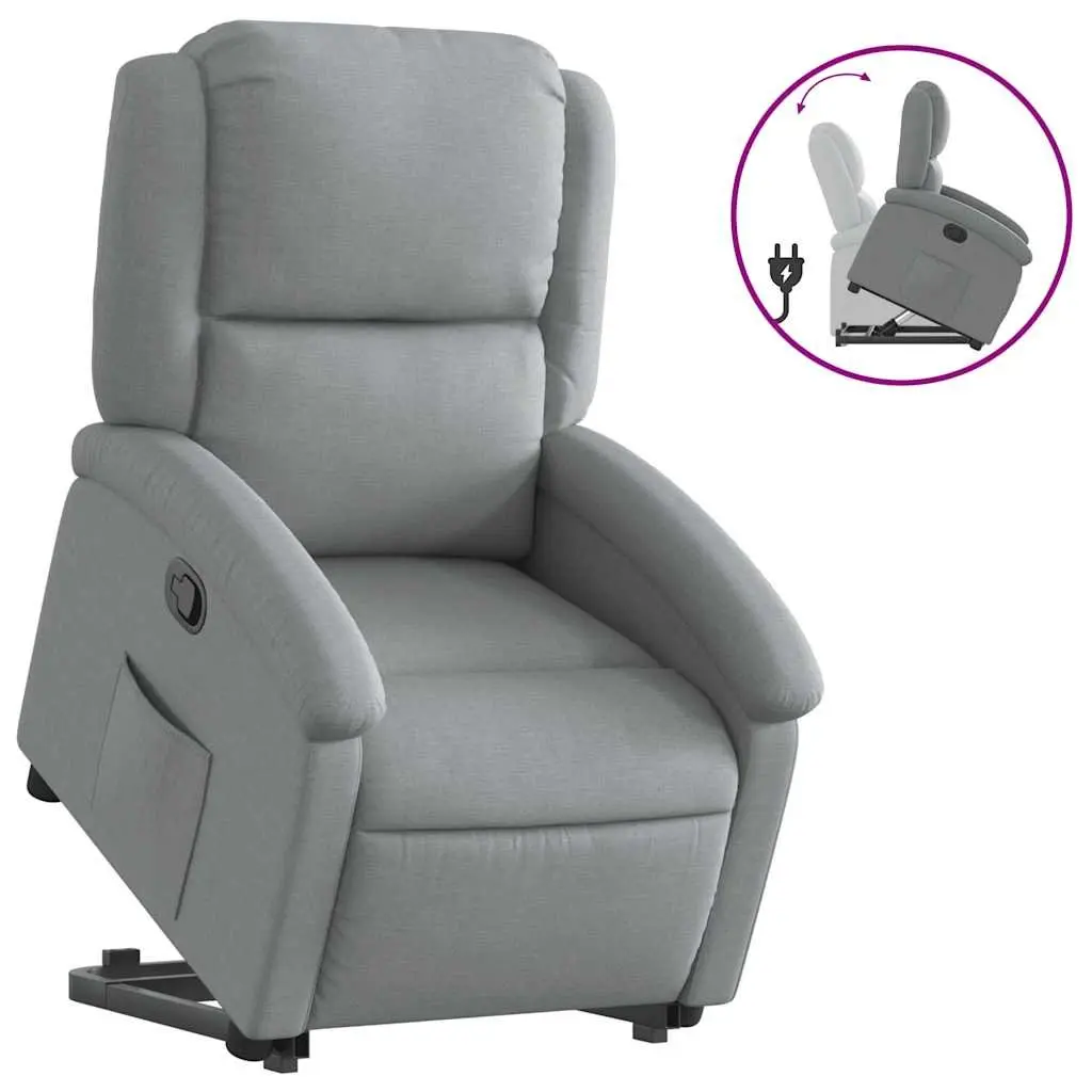 Stand Up Recliner Chair Light Grey Fabric Electric Power Lift Manual Reclining