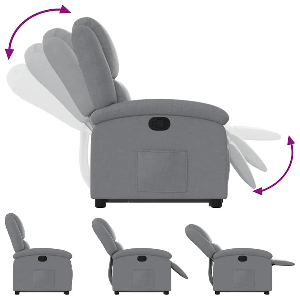 Stand Up Recliner Chair Light Grey Fabric Electric Power Lift Manual Reclining