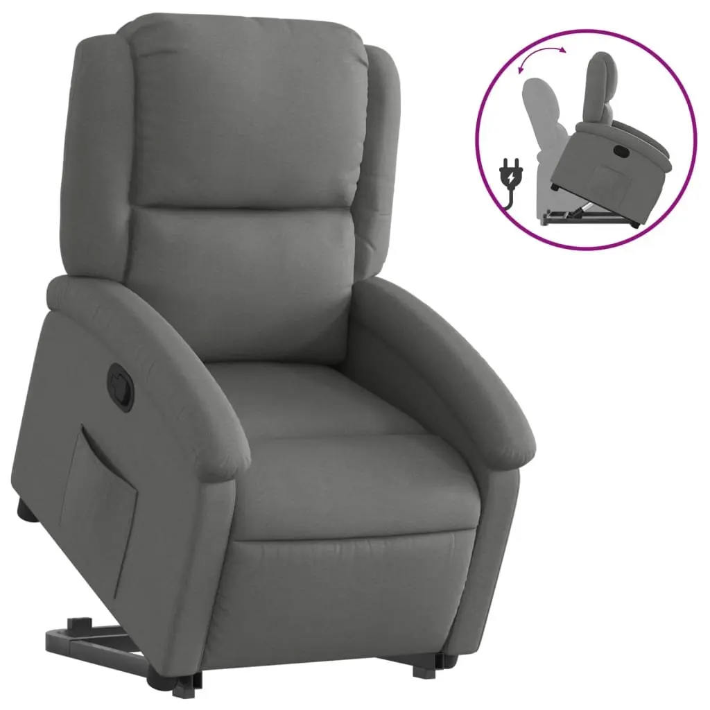 Recliner Chair Dark Grey Fabric Power Lift Electric Motor Manual