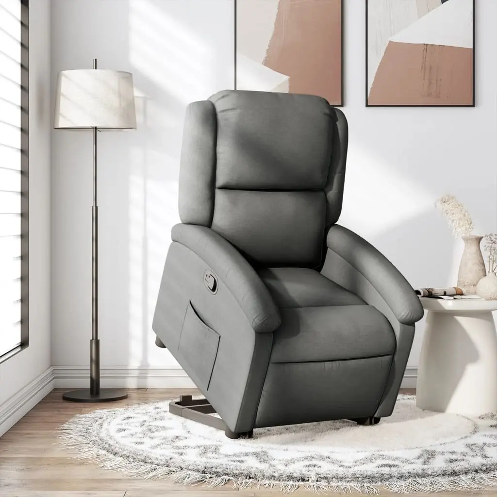 Recliner Chair Dark Grey Fabric Power Lift Electric Motor Manual