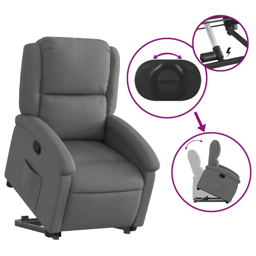 Recliner Chair Dark Grey Fabric Power Lift Electric Motor Manual