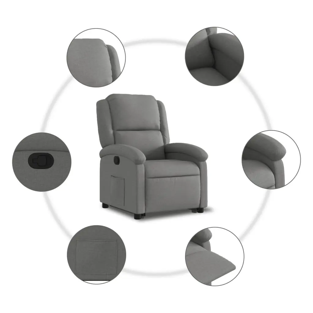 Recliner Chair Dark Grey Fabric Power Lift Electric Motor Manual