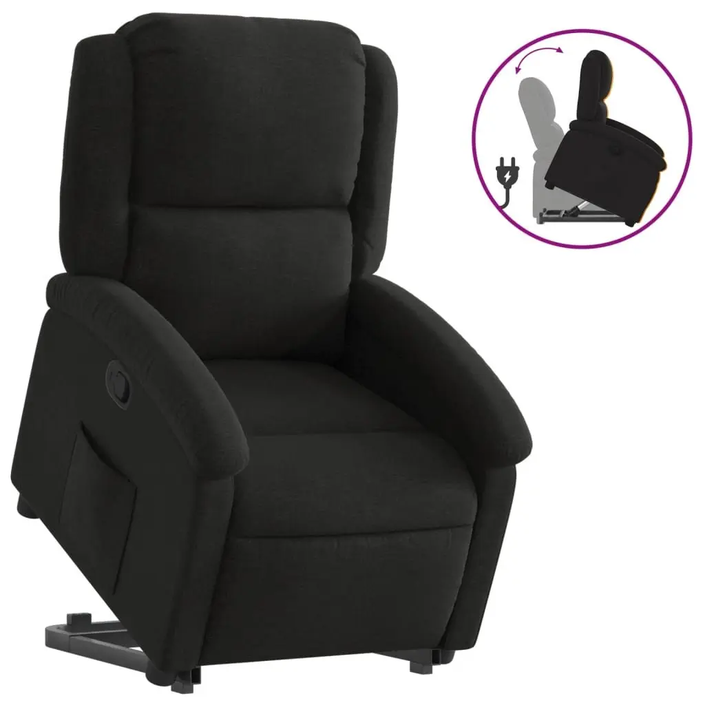 Stand Up Recliner Chair Black Fabric Electric Power Lift Armchair