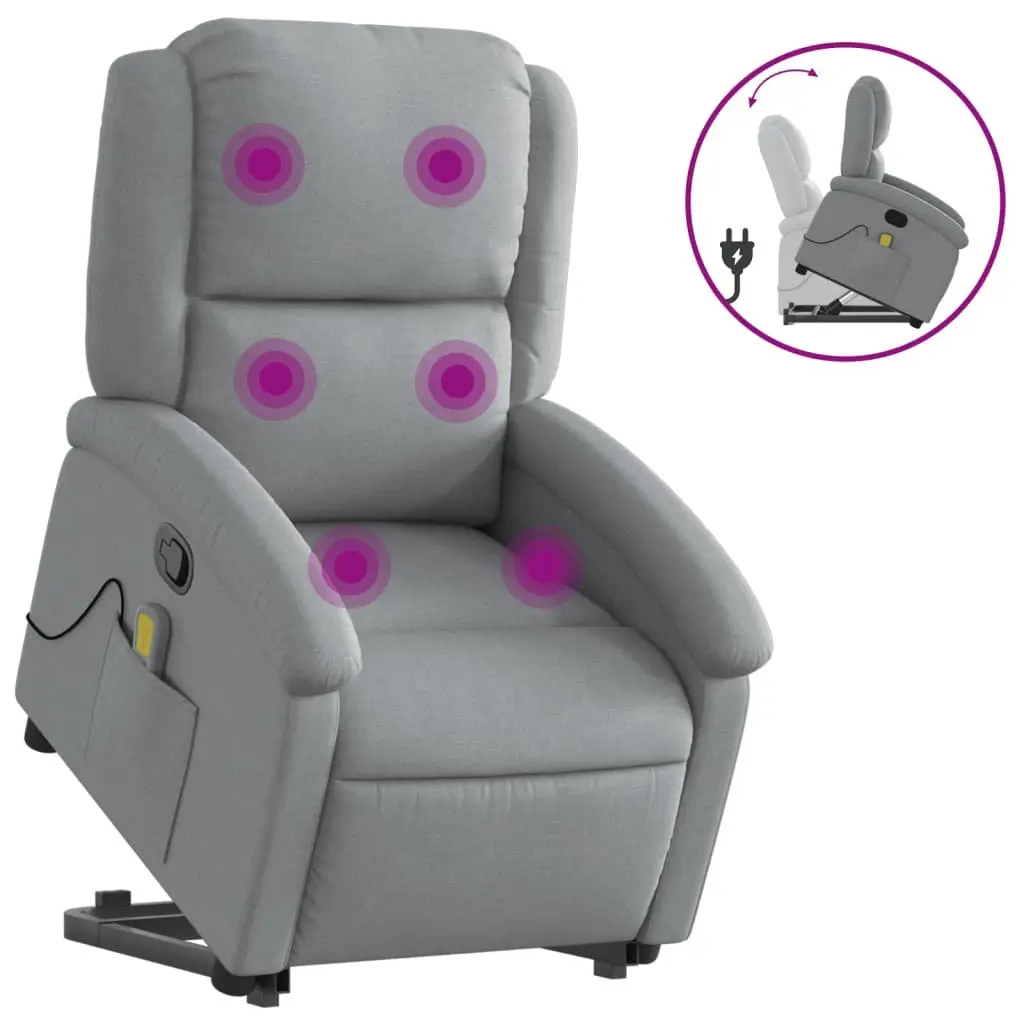 Electric Massage Recliner Chair Stand Up Grey Fabric 135 Degrees Wood and Metal Frame