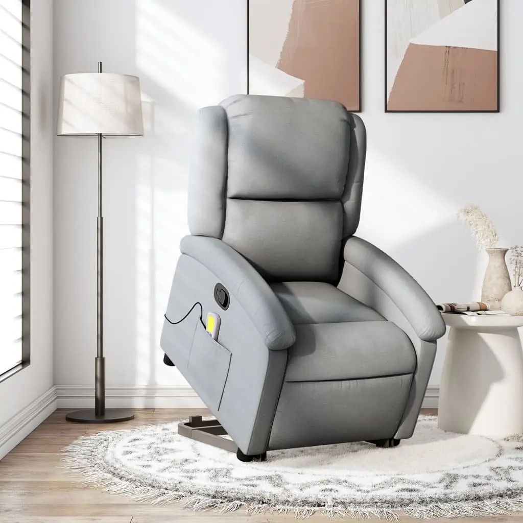 Electric Massage Recliner Chair Stand Up Grey Fabric 135 Degrees Wood and Metal Frame