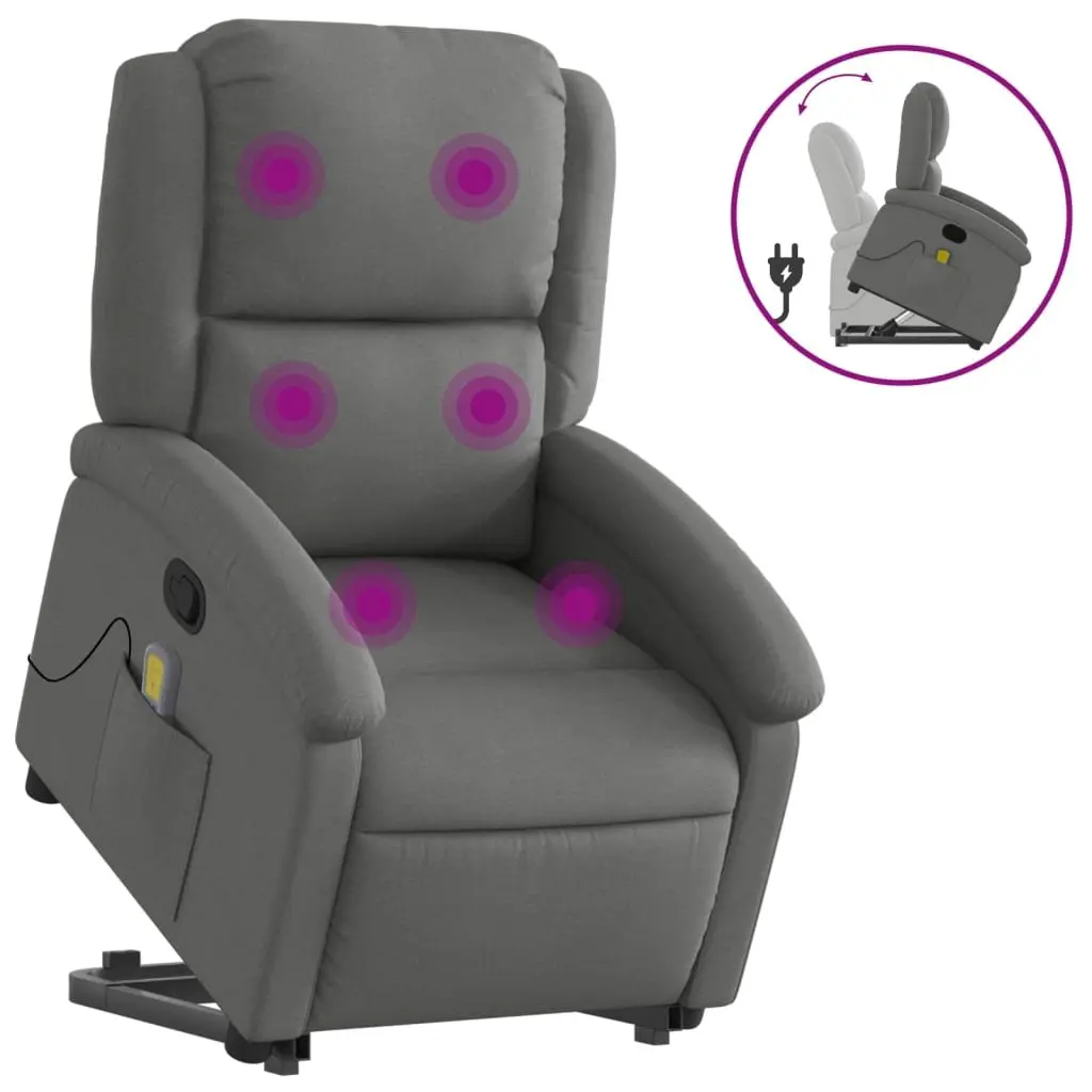 Electric Massage Recliner Chair Grey Fabric Power Lift Armchair