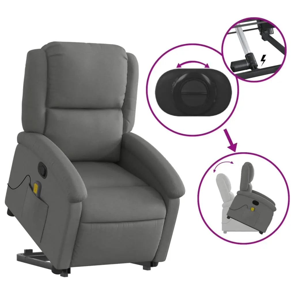 Electric Massage Recliner Chair Grey Fabric Power Lift Armchair