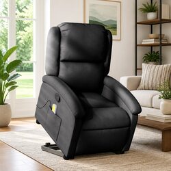 Electric Power Lift Massage Recliner Chair in Black Fabric