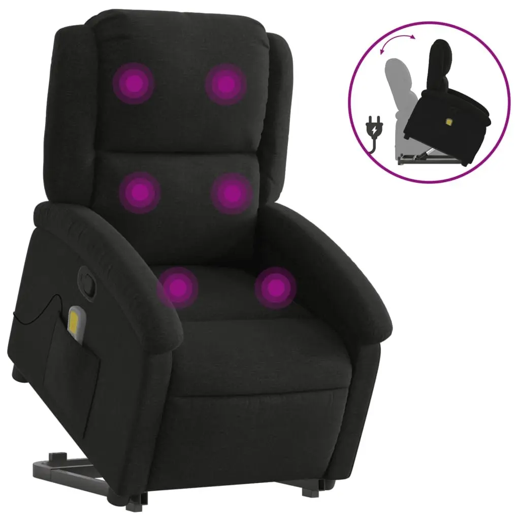 Electric Massage Recliner Chair Black Fabric Power Lift 135 Degrees Vibration Massage Wide Armrests