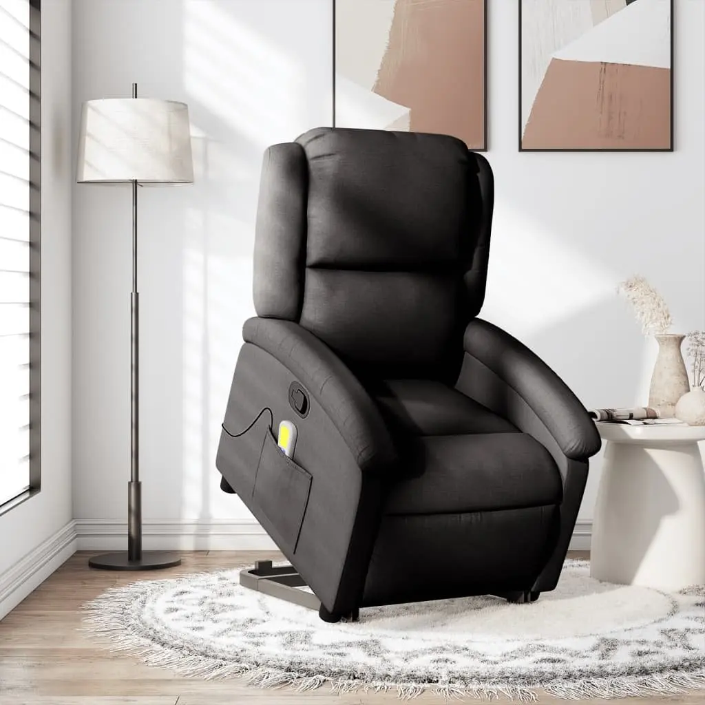 Electric Massage Recliner Chair Black Fabric Power Lift 135 Degrees Vibration Massage Wide Armrests
