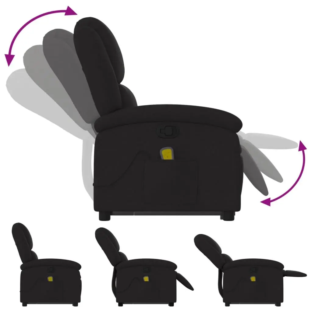 Electric Massage Recliner Chair Black Fabric Power Lift 135 Degrees Vibration Massage Wide Armrests