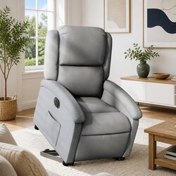 Light Grey Fabric Electric Recliner Armchair with Lift