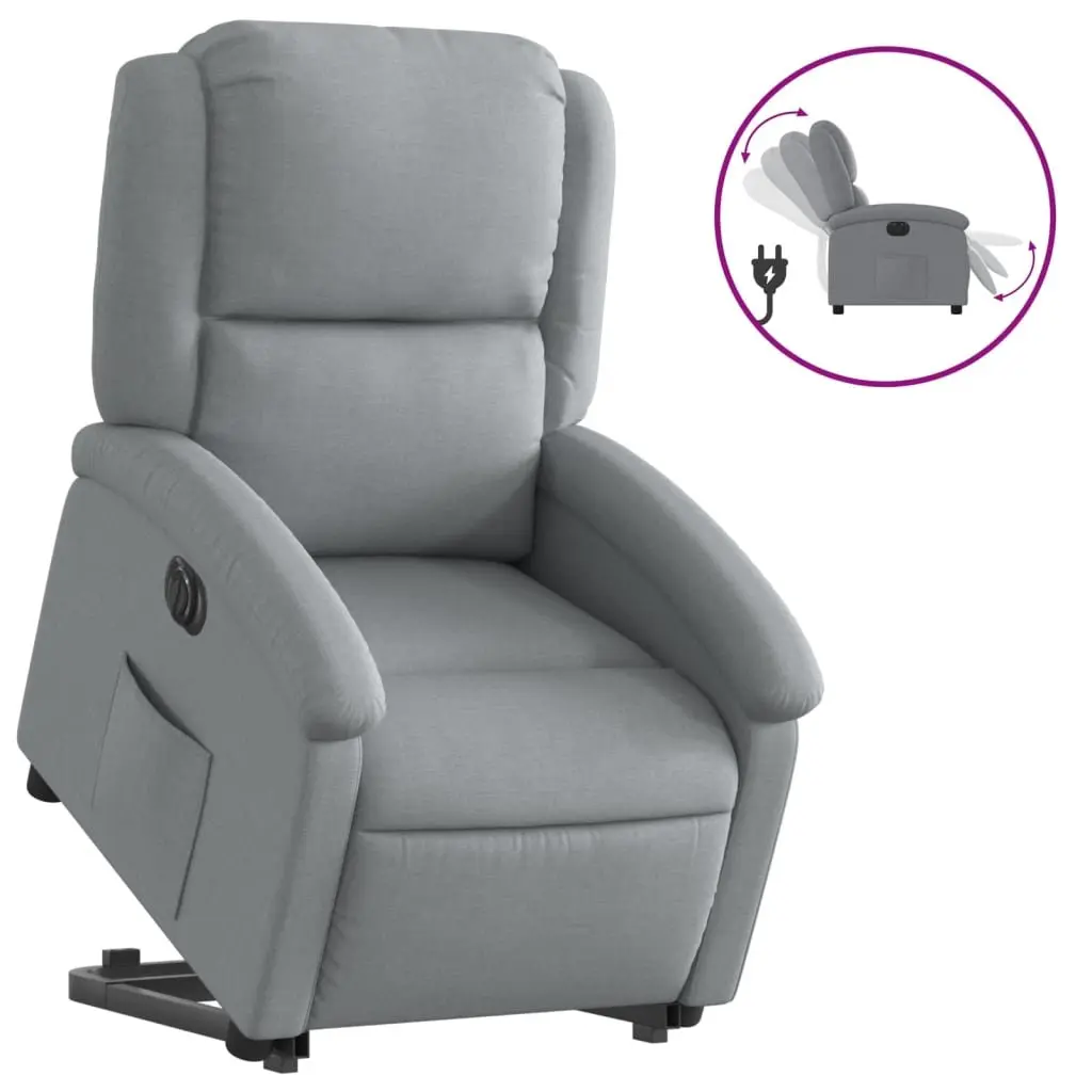 Electric Recliner Chair Light Grey Fabric Power Lift Armchair