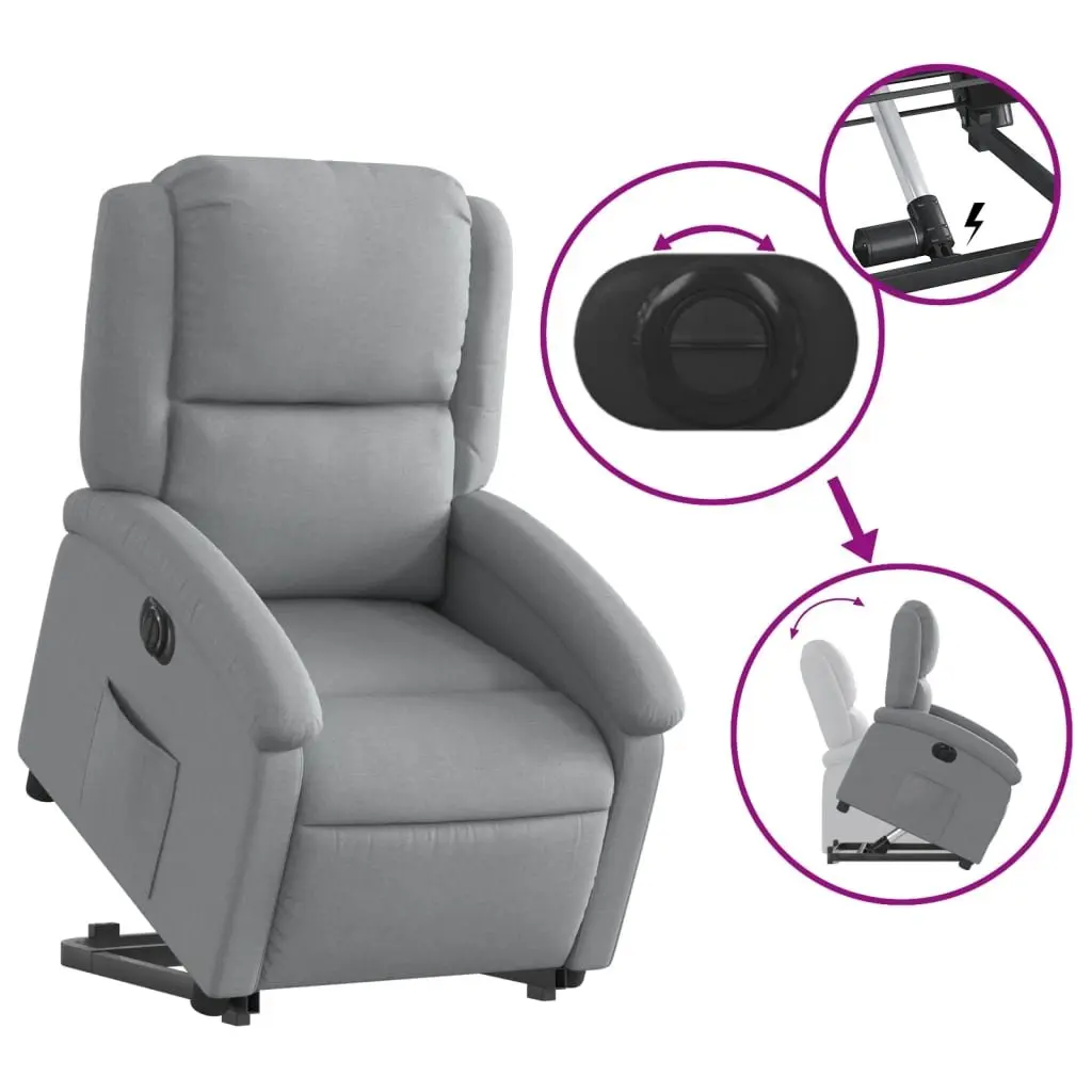 Electric Recliner Chair Light Grey Fabric Power Lift Armchair