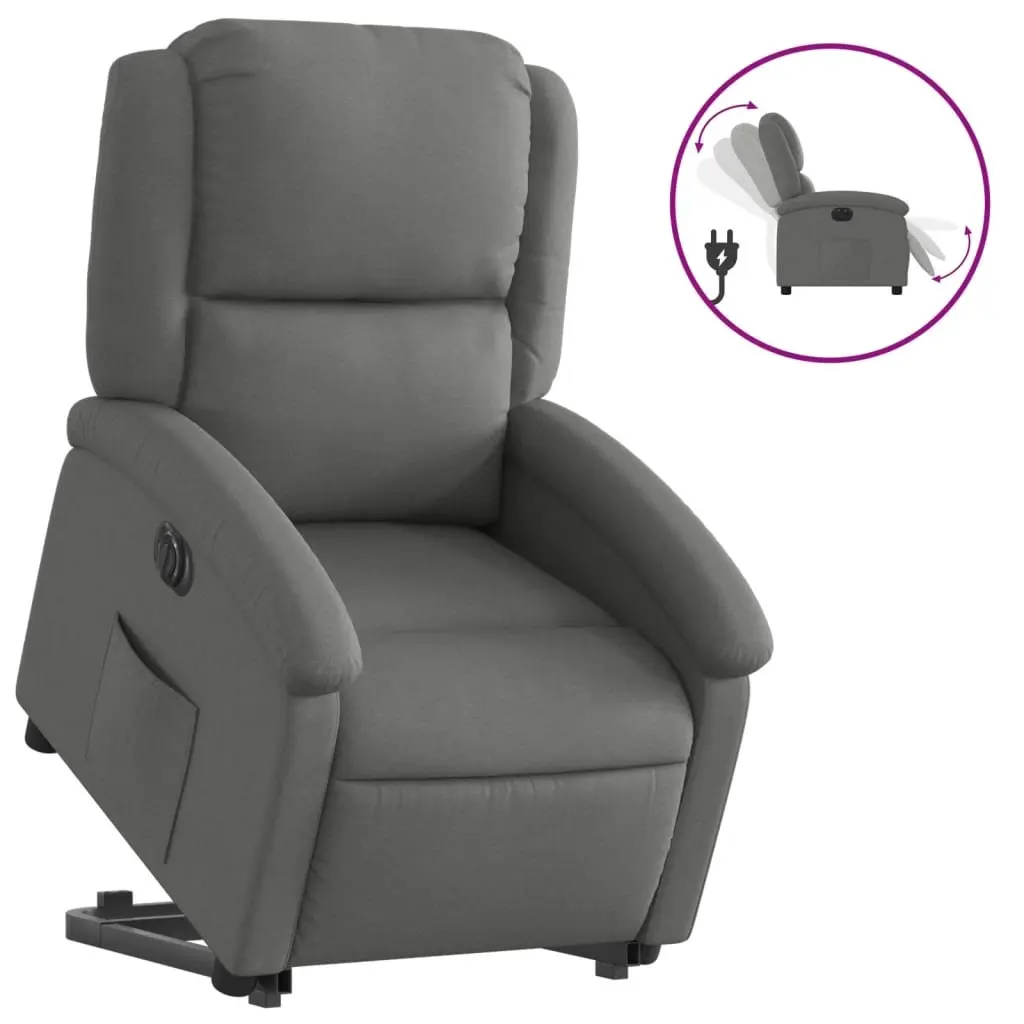Electric Stand Up Recliner Chair Grey Fabric Lift Armchair with Footrest