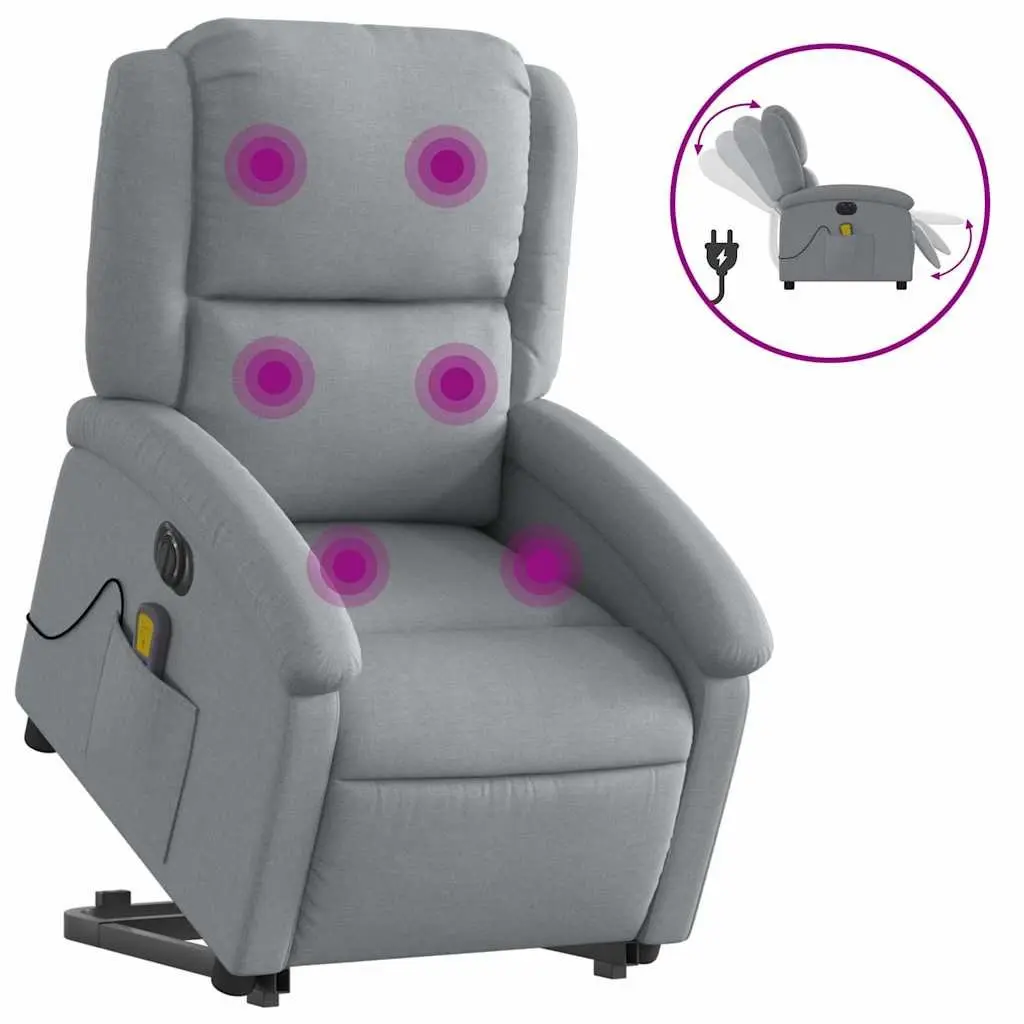 Electric Massage Recliner Chair Grey Fabric Power Lift Armchair