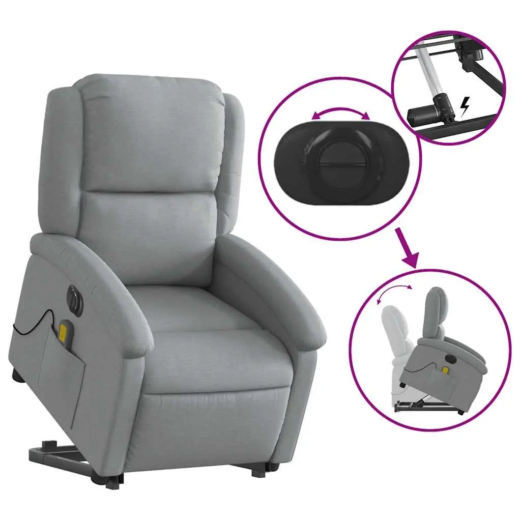 Electric Massage Recliner Chair Grey Fabric Power Lift Armchair